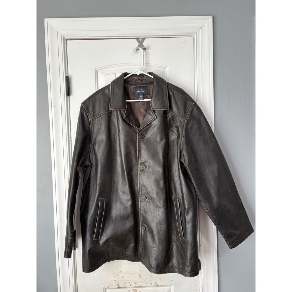 CHEROKEE Dark Brown Pebbled LEATHER JACKET Button Up MEN'S‎ Size XL